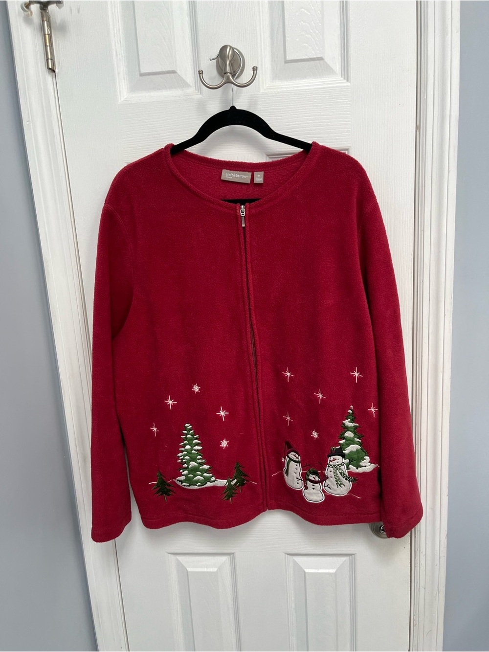Croft & Barrow Womens Red Fleece Holiday Jacket Embroidered 1X Grannycore